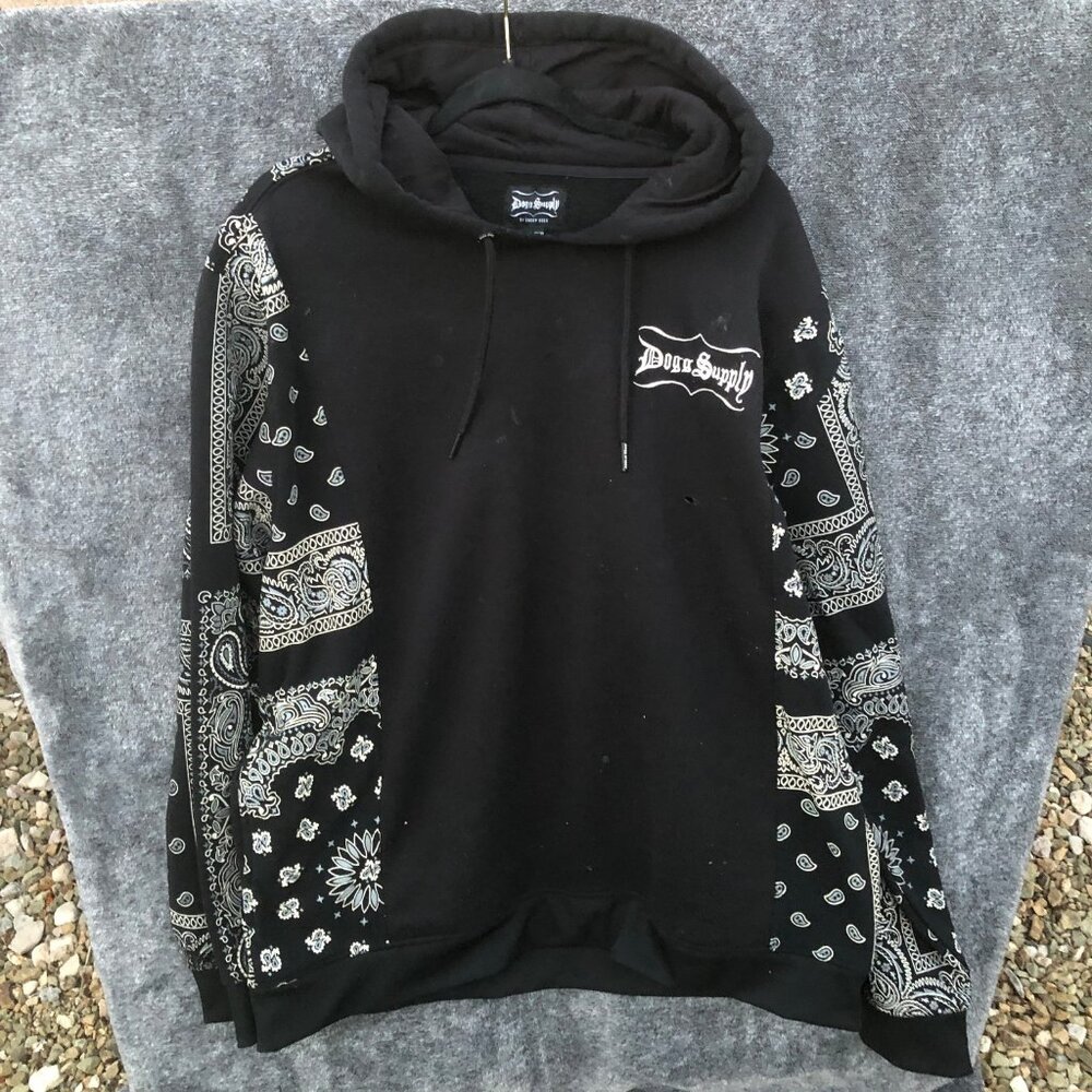 Dogg Supply by Snoop Dogg Hoodie Mens 2XL Black Bandanna Graphic Pullover